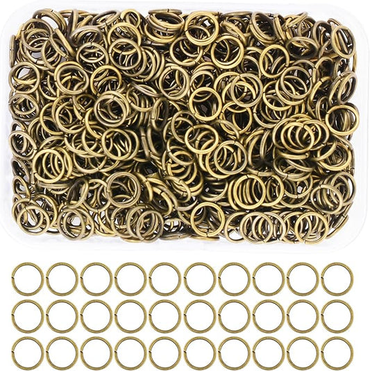 Mandala Crafts Assorted Antique Brass Jump Rings Jewelry Findings Metal O Rings for Jewelry Making Supplies - 700 8mm Small Open Jump Rings Kit for Necklace Earring