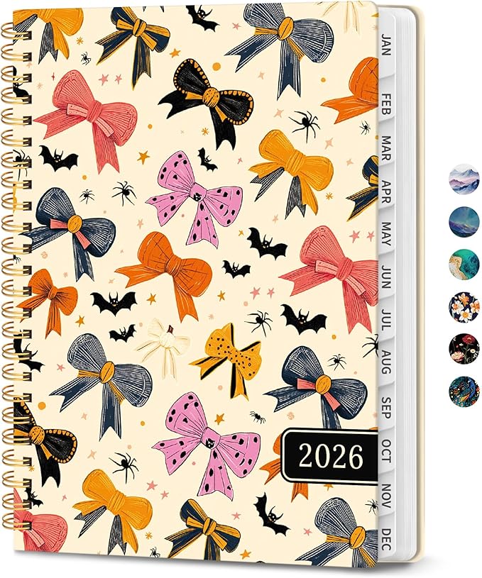 2026 Planner, Monthly and Weekly Calendar Planner for Women, Jan 2026 - Dec 2026, Hardcover Pretty 2026 Agenda Planner Book with Tabs, Spiral Bound, Perfect for School Office Home Supplies, 6.3" x 8.5" - Festive Bows