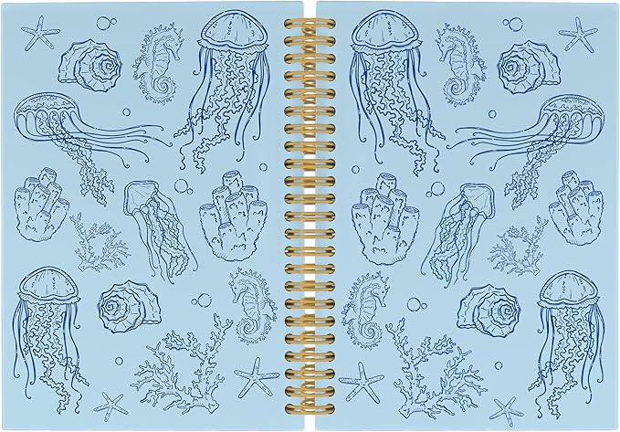 Blue Jellyfish Journal Notebook - Ocean Sea Life Coastal Themed Aesthetic Notebooks College Ruled for Office School Classroom, Gifts for Women Girls Kids, Hardcover Spiral Notebook 5.5"x8.3"