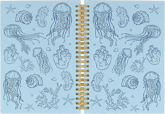 Blue Jellyfish Journal Notebook - Ocean Sea Life Coastal Themed Aesthetic Notebooks College Ruled for Office School Classroom, Gifts for Women Girls Kids, Hardcover Spiral Notebook 5.5"x8.3"