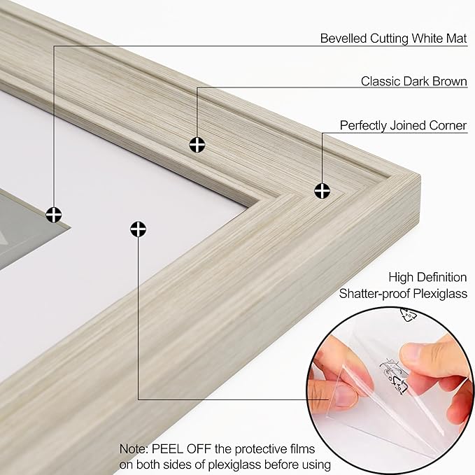 Yaetm 16x20 Picture Frame Matted to 11x14 Set of 4, 1.4" Wide Molding & Rustic White 16x20 Frames for Wall Gallery, Wall Mounting (4 pack, White)