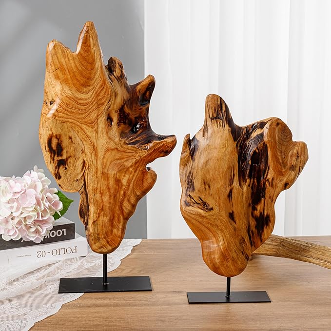 THY COLLECTIBLES Irregular Handcarved Root Wood Sculpture, Wood Tabletop Abstract Standing Sculpture for Home Decor Natural Edge Tabletop Statue (Large)