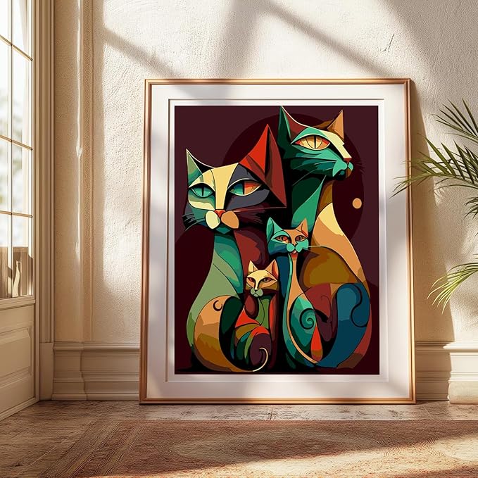 Adult Digital Painting Kit,Animal Digital Painting for Home Wall Decoration and Gifts,Abstract Four Black Cats Beginner DIY Acrylic Watercolor Oil Painting (16x20 inches)