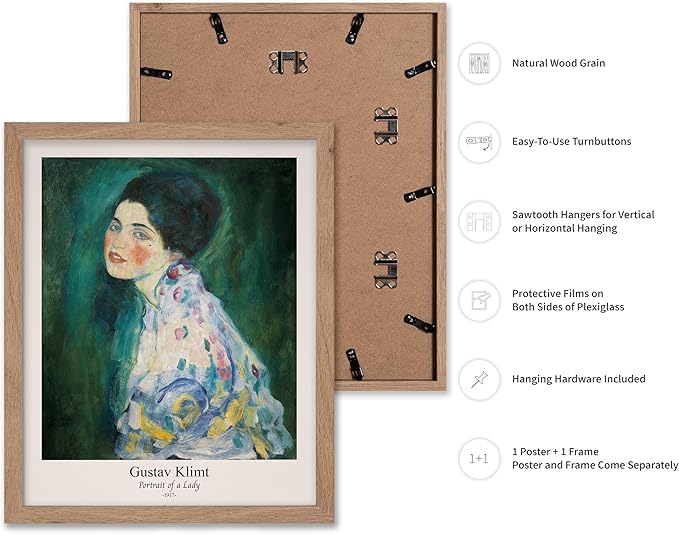 Poster Master Vintage Gustav Klimt Poster - Retro Portrait of a Lady Print - Expressionism Art - Woman Art - Classic Painting - Aesthetic Art - Living Room or Office Decor - 16x20 Beige Framed