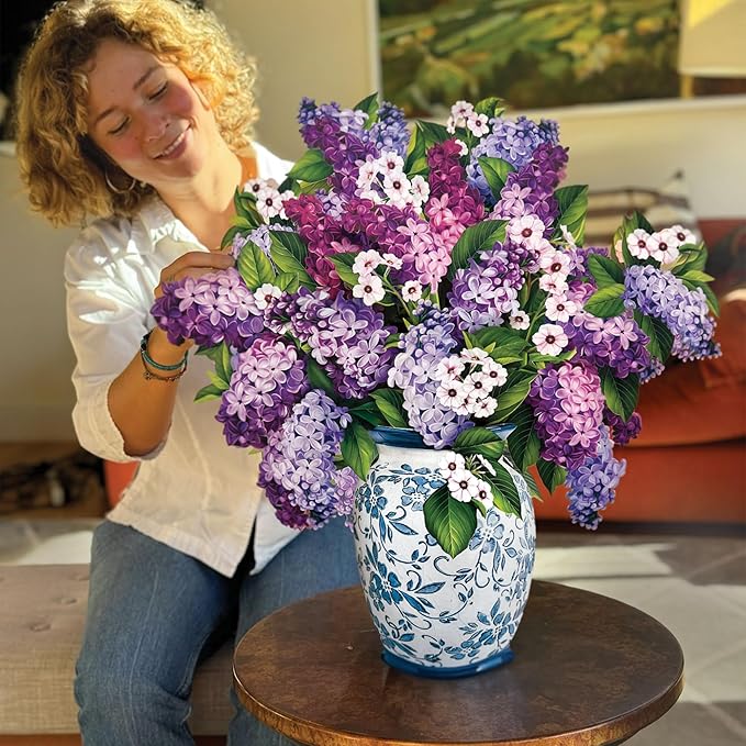 Freshcut Paper Pop Up Cards, Grande Garden Lilacs, 18 Inch Life Sized Forever Flower Bouquet 3D Popup Greeting Card, Birthday Cards, Thank You Card, Blank Notecard & Envelope