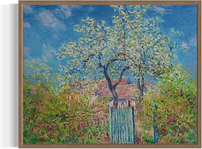Poirier En Fleurs Claude Monet Wall Art Print Poster, Impressionist Painting Wall Art Wall Decor, for Bedroom and Living room Bathroom Decor 115 (Poirier En Fleurs, 8 x 10 inches, Wood Frame)