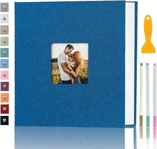 Photo Album Self Adhesive Pages for 4x6 5x7 8x10 Pictures Magnetic Scrapbook Photo Albums with Sticky Pages Books with A Metallic Pen for Baby Wedding Family 13.2x12.8 Blue 120 Pages
