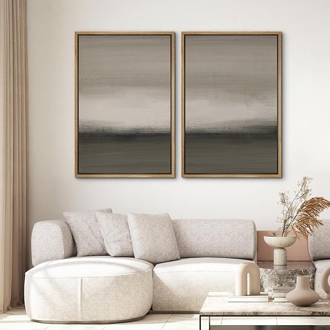SIGNWIN Framed Canvas Print Wall Art Set Minimalist Neutral Gradient Illustration Modern Art Minimalism Decorative for Living Room, Bedroom, Office - 24"x36"x2 Natural