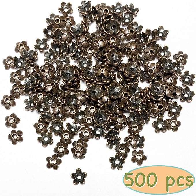 Heather's cf Copper Petal Bead Caps Antique Silver Spacer Bead Caps for Bracelet Necklace Earrings Jewelry Making Supplies Findings Fit 10-12mm Round Beads 500Pcs