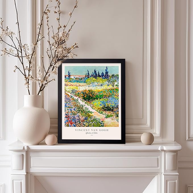 Monem Art Vintage Van Gogh Poster - Retro Impressionism Print - Garden at Arles, Colorful, Aesthetic, Beautiful - Gift for Artist, Friend - Wall Decor for Home, Office, 8x10 Black Framed