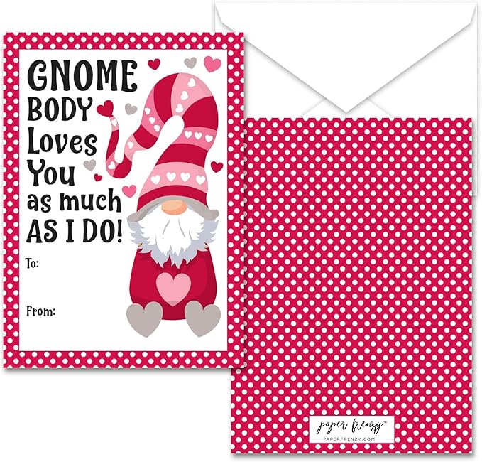 Paper Frenzy Gnome Themed Valentines - 25 pack WITH ENVELOPES