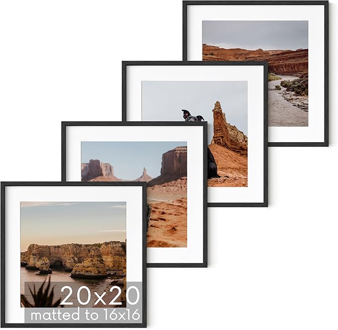 HAUS AND HUES Black Oak Wood 20x20 Picture Frames - Set of 4, Square Frames with Mat, Modern Frames for Posters and Gallery Wall Displays (20x20 in, Black, Set of 4)