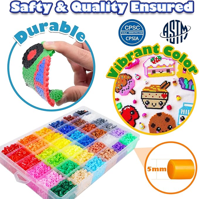 FUNZBO 11000 5mm Fuse Beads Kit - 36 Colors | 66 Patterns, Christmas Arts and Crafts for Kids, Teens and Adults, Toys Crafts for Room Decorations, Christmas Gifts for Girls, Boys and Kids Age 5+