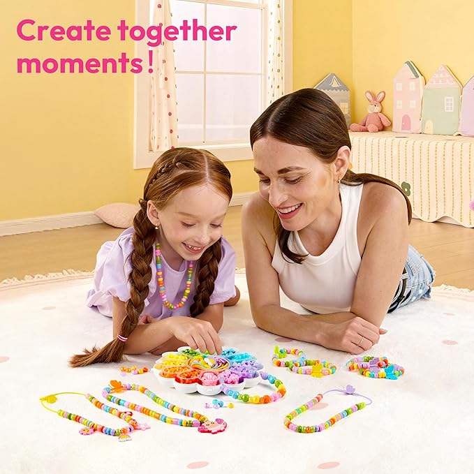 Klever Kits Jewelry Making Kit, Bracelet Making Kit with Bead, Kids Jewelry Bracelet Kit, DIY Kit with 350+ Colorful Beads, Flower-Shaped Storage Case, Crafts Gifts for Girls Ages 3+ by JOVA