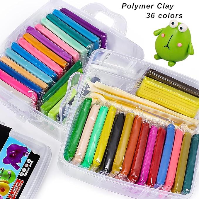 CiaraQ Polymer Clay Starter kit, Oven Bake Modeling Clay with Sculpting Tools, 36 colors, 1oz/block, 2.68 lbs