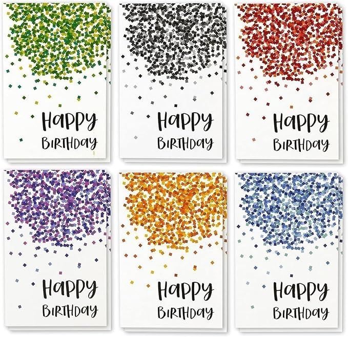 Birthday Greeting Cards - 4 x 6-Inch, 48-Pack, Multicolor Confetti Design - Blank Inside with Envelopes for Party & Business