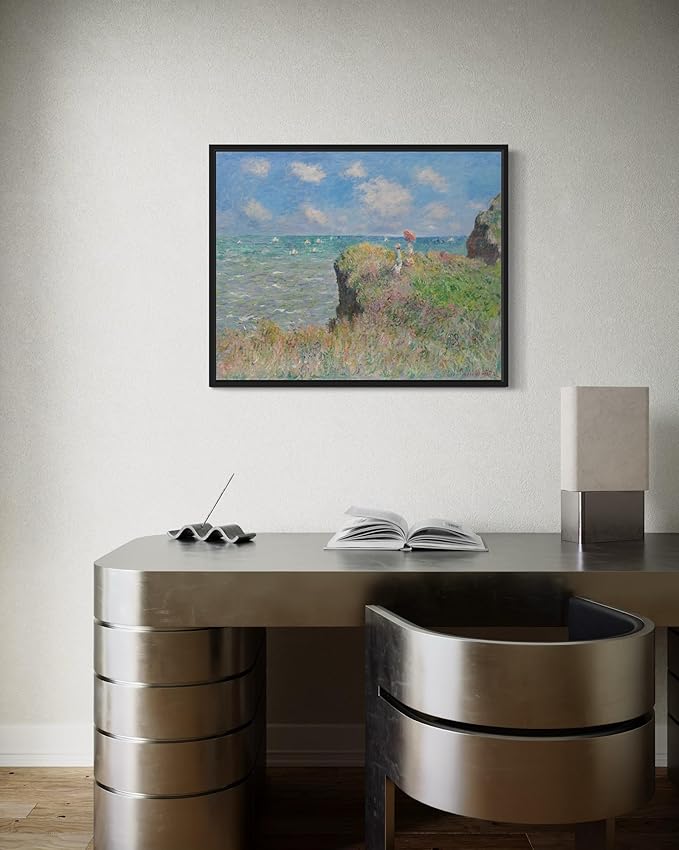 The Cliff Walk Claude Monet Wall Art Print Poster, Impressionist Painting Wall Art Wall Decor, for Bedroom and Living room Bathroom Decor 115 (The Cliff Walk, 11 x 14 inches, Black Frame)