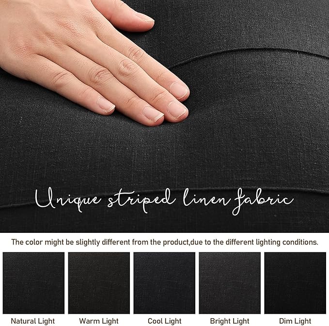 ZWJD Decorative Linen Throw Pillow Covers 16x16 Set of 2 Solid Handcrafted Striped Cushion Covers for Bed Soft Modern Farmhouse Neutral Pillowcase for Couch Bedroom Living Room Home Decor(Black)