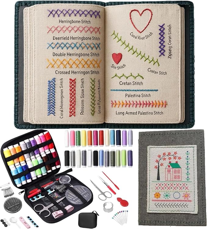 2026 New Embroidery Stitch Book Kit - 86 PCS Beginner Embroidery Kit with 106 Patterns, Portable Reusable Embroidery Workbook & Tools, Step-by-Step Tutorials for DIY Craft Lovers