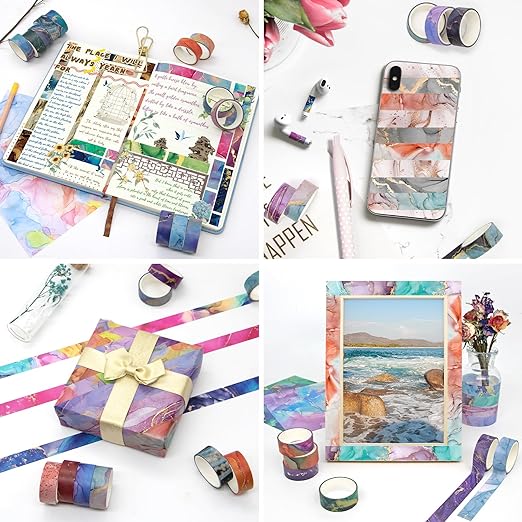 Mooker 48 Rolls Washi Tape Set - Decorative Masking Tape Colored Marbling Patterns, Adhesive Artists Tapes for Journaling Supplies, DIY Crafts, Scrapbooking, Junk Journal Supplies, School Supplies