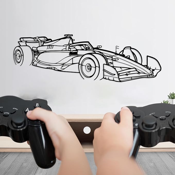 Formula Car metal Wall Art, Sports Car metal Silhouette, Formula Car Lovers Metal Wall Decor, Racing Gifts For Men, Minimalist Sculpture for Garage, Man Cave, Gift for Father's, (Black-45"x12.4" inch)