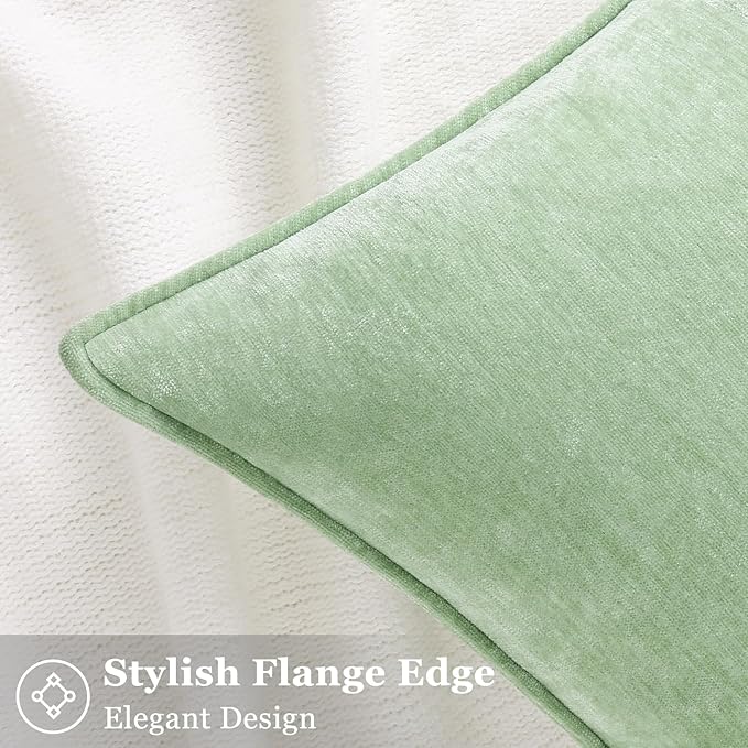 decorUhome Spring Couch Throw Pillow Covers 12x20 Set of 2, Decorative Soft Velvet Neutral Chenille Lumbar Pillow Covers with Elegant Design for Sofa Bed Living Room Home Decor, Sage Green