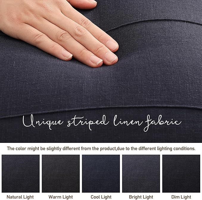 ZWJD Decorative Linen Throw Pillow Covers 26x26 Set of 2 Solid Handcrafted Striped Cushion Covers for Bed Soft Modern Farmhouse Neutral Pillowcase for Couch Bedroom Living Room Home Decor(Dark Navy)