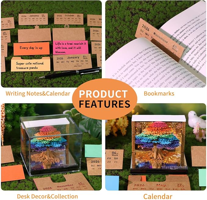 Time Piece Calendar 2026,3D Tree Tear-Away Memo Pad Creative Desk Calendars,3D Notepad Paper Carving Art Sticky Notes,3D Calendar 2026 Suitable for Room and Office Desktop Decoration
