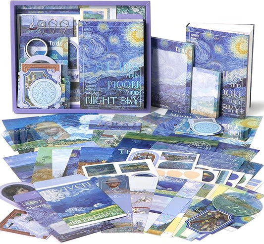 Auguro Vintage Scrapbook Kits for Adults A6 Grid Notebook Stationery Junk Journal Kit Art Aesthetic Scrapbooking Supplies Craft DIY Gift for Adult Teen Girl Bullet Journal kit