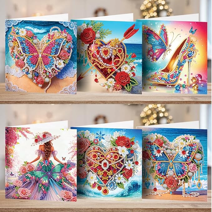 Ceitura 6Pcs DIY Diamond Art Painting Crafts Rhinestone Painting Greeting Card Making Kit Postcard for Holiday Christmas New Year Party Favors (Crystal Love)
