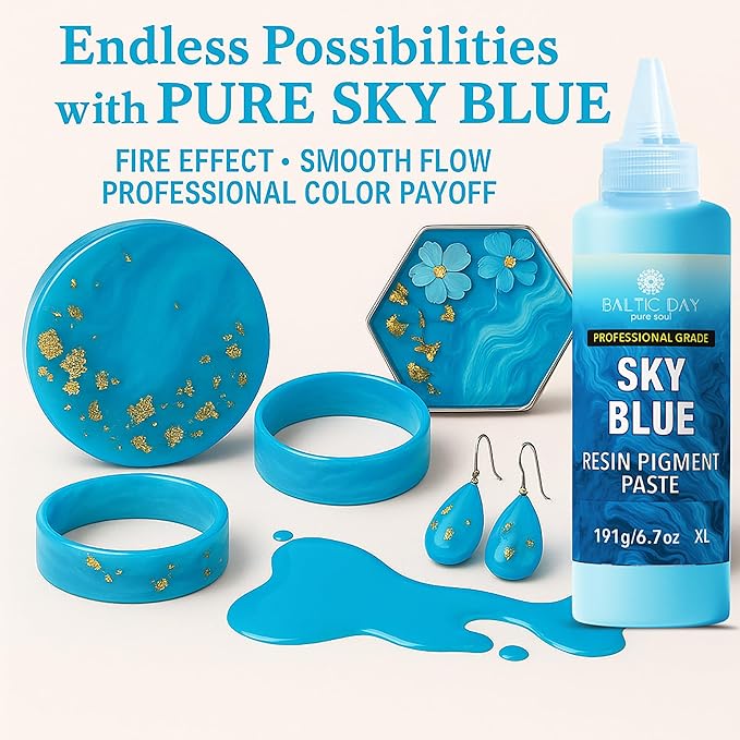 BALTIC DAY Sky Blue Epoxy Resin Pigment Paste XL (191g/6.7oz) – Opaque Epoxy Dye & High Concentration Coloring Paste, Mica Powder Alternative for Resin Art, Jewelry, Tumblers, River Tables & Crafts