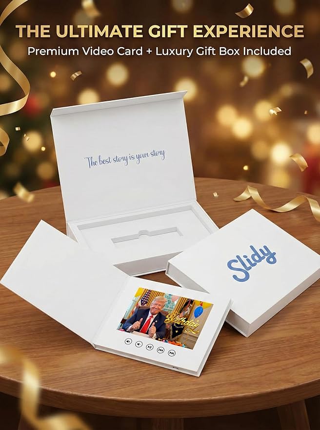 SLIDY Donald Trump Funny Birthday Video Greeting Card with Message from a Famous American President – Personalized Video Birthday Gift for Men and Women, Unique Universal Birthday Present for Him or Her, Memorable Celebration Keepsake