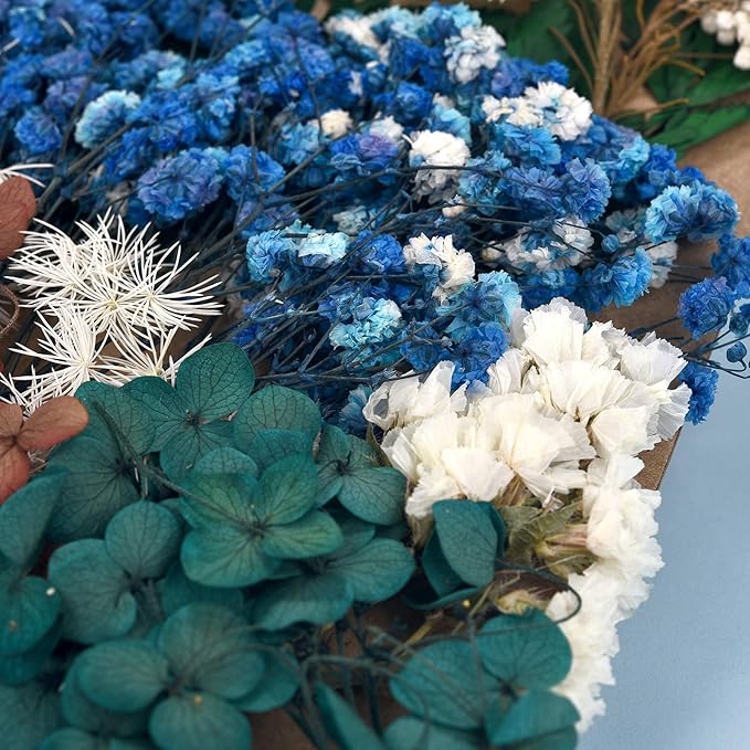 DALARAN Dried Pressed Flowers for Soap Candle Making and Resin Jewelry Making Pressed Leaves (Purple Blue Set)