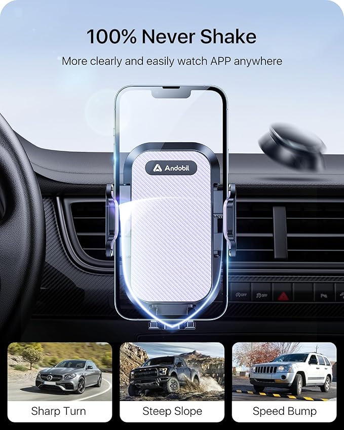 andobil 2026 Upgraded Car Phone Holder Mount, Military-Grade Phone Holders for Your Car Vent Stable Metal Clip Universal 360° Cell Phone Car Mount for iPhone 17 Pro Max 16/15/14/13/12/ Samsung, Purple