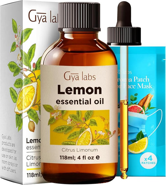 Gya Labs Lemon Essential Oil - 4 Fl Oz - for Hair, Skin, Diffuser, Aromatherapy & DIY Candle Making Scent
