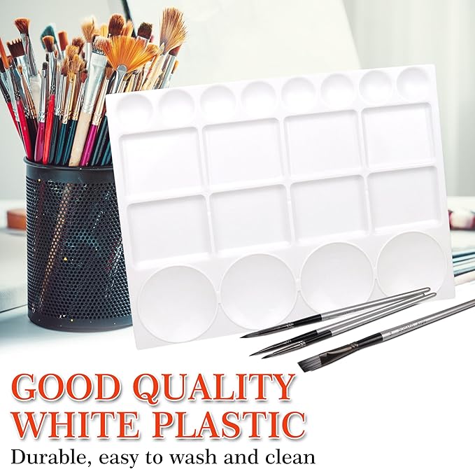 DUGATO Large Paint Palette Trays (2 Pack, 10x13) - 20-Well Plastic Mixing Palettes for Acrylic, Oil, Watercolor & Gouache Paints - Artist Supplies