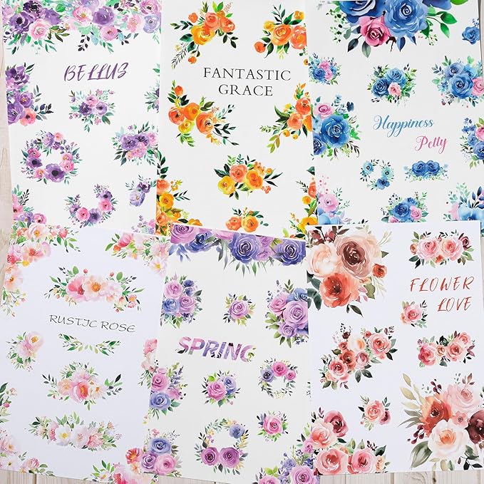 YagCu Vintage Watercolor Floral Sticker Book, Pre-Cut Stickers for Journaling, Assorted Washi Paper PET Materials, Junk Journal Supplies, Scrapbooking Crafts Arts
