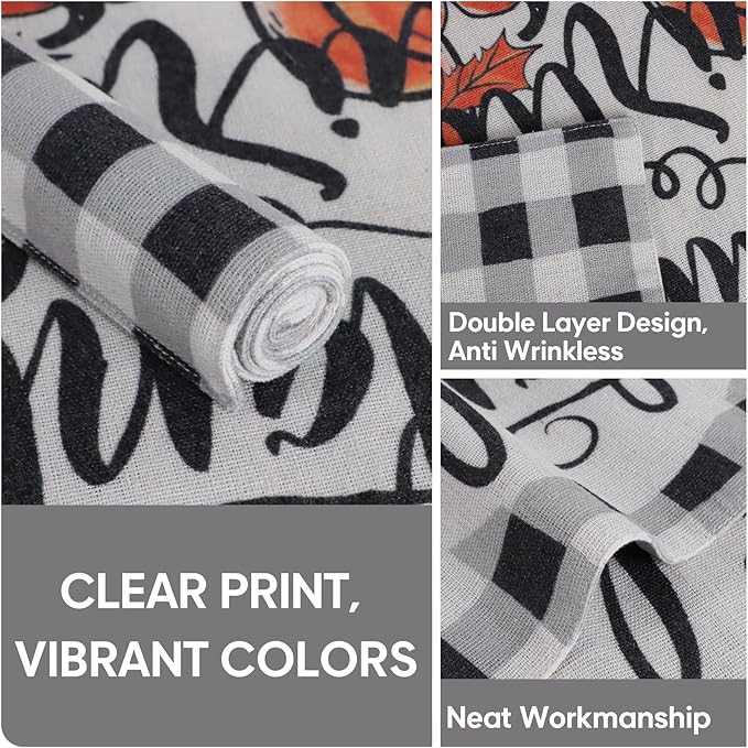 MANSPHIL Gray Buffalo Plaid Thanksgiving Placemats Set of 4 - Fall Fabric Table Place Mats for Autumn Harvest Decor Dining Kitchen Washable Wrinkle Free 13x19 Inch