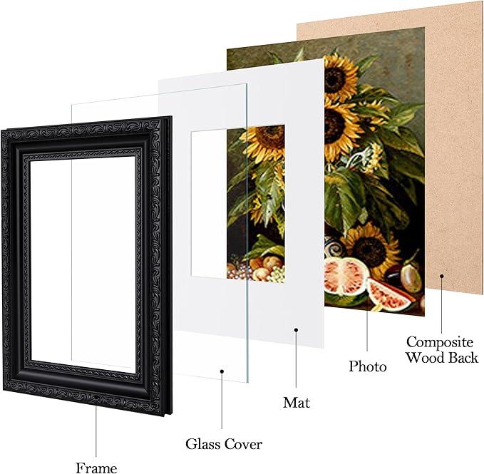 eletecpro 4x6 Picture Frames Set of 4, Ornate Vintage Photo Frames with Glass, Display 3.5x5 Photo with Mat or 4x6 without Mat for Tabletop or Wall Decor, Black