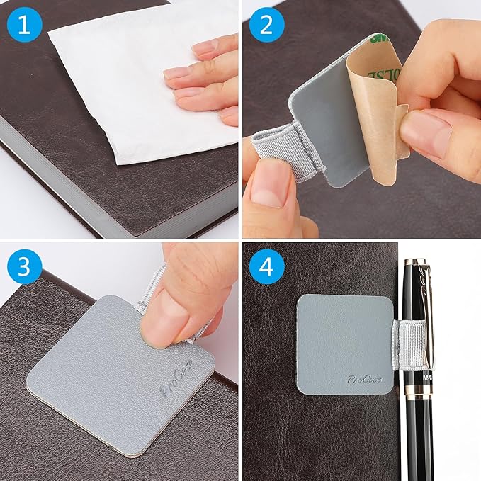 ProCase (5 Pack Pen Loop Holder for Notebooks Journals Planners Tablet Case, Self Adhesive Leather Pencil Holder with Elastic Loop for Pens, Apple Pencil, Stylus Pen -Grey