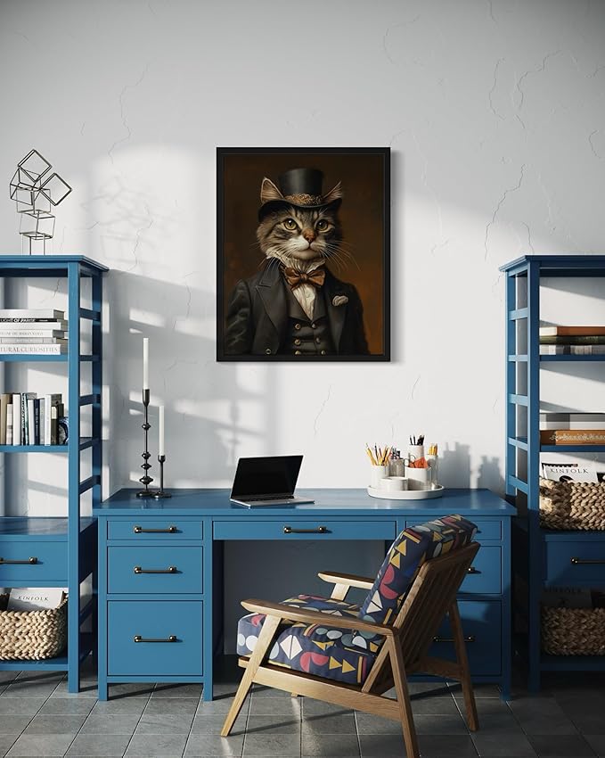 Victorian Cat Art Poster Print, Kitten Painting Humor Portrait Pet Artwork Decor Gallery A8 (Victorian Cat, 16 x 20 inches, Unframed)