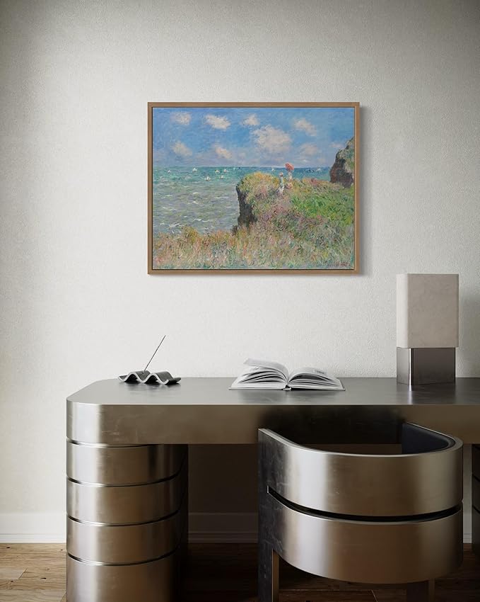 The Cliff Walk Claude Monet Wall Art Print Poster, Impressionist Painting Wall Art Wall Decor, for Bedroom and Living room Bathroom Decor 115 (The Cliff Walk, 8 x 10 inches, Wood Frame)