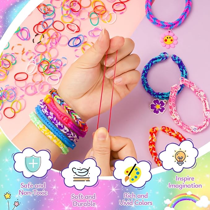 UUEMB 10000+ Rubber Band Bracelet Kit, Colorful Loom Bracelet Making Kit with Storage Box, DIY Art Craft Kit with Charms Beads for Beginners Kids Girls Boys Birthday Party Christmas Gift