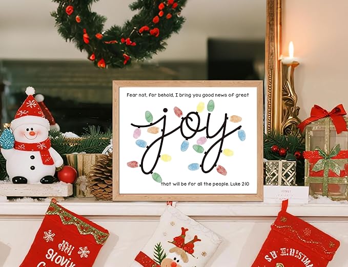 Joy Christmas Fingerprint Art Craft Kit for Family Activities, 10 Pcs Christmas Crafts Bulk DIY Handprint Card Making, Funny Finger Paint Keepsake Gift for Mom Dad Grandma Grandpa