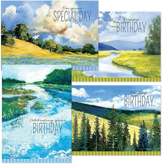 Current Wild America Birthday Greeting Cards by Gregory Gorham - Set of 8 (4 Designs), Large 5" x 7", Happy Birthday Cards with Sentiments Inside