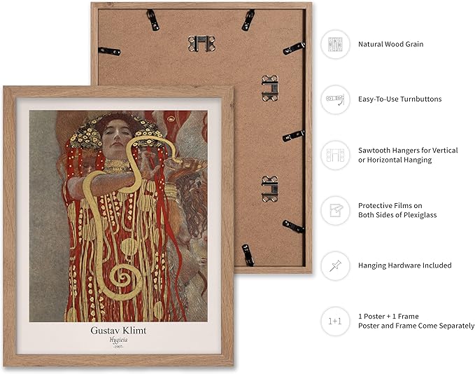 Poster Master Vintage Gustav Klimt Poster - Retro Hygieia Print - Art Nouveau - Greek Goddess of Health Art - Symbolism Art - Classic Painting - Aesthetic Living Room Decor - 11x14 Beige Framed