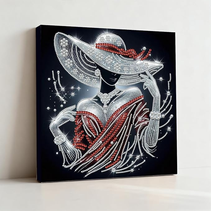 DIY Pearl Painting Kit with Wooden Frame, 3D Plastic Pearl Gemstone Ocean Art Craft for Adults Beginners, Diamond Art Kits for Adults, Home Wall Decor Ready Gift for Women(Red Dress Woman)(30 * 30cm)