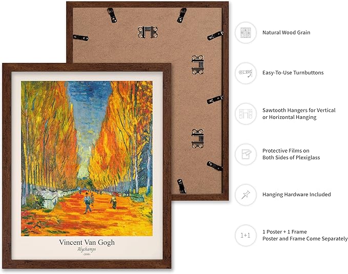 Monem Art Vintage Van Gogh Poster - Retro Alychamps Print - Les Alyscamps Art - Impressionism Art - Fine Art - Classic Painting Art - Great Bedroom or Office Wall Decor - 8x10 Brown Framed