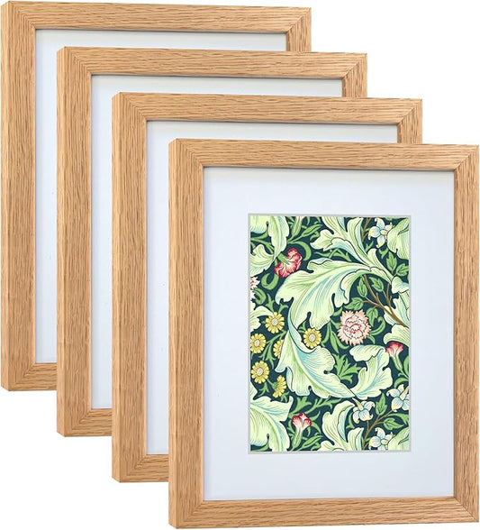 8x10 Picture Frame Set of 4 OAK Solid Wood with Real Glass for Pictures 5x7 with Mat or 8x10 Without Mat, Wall Mount or Tabletop Gallery Photo Frames(4 Pack, Oak)