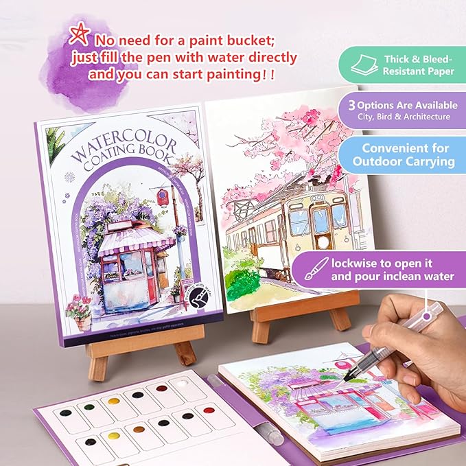 2026 New Creative Stress Relief Kit Watercolor Painting Book,DIY 3-Fold Watercolor Pad, Relax and Adjust Your Mood, for Beginners and Enthusiasts (Birds)